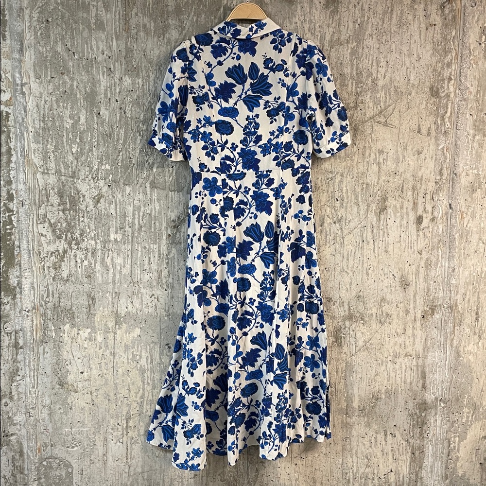 LK Bennett Cream Midi Dress with Blue Floral Print - Picture 7 of 9